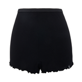 Black Scalloped Silk Blend Shorts