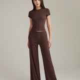 Chocolate Brown Silk Blend Flared Trousers