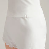 White Scalloped Edge Silk Blend Shorts
