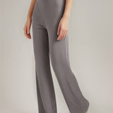 Grey Silk Blend Flared Trousers