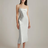 Galaxy Grey Silk Slip Midi Dress