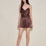 Chocolate Brown Silk Shorts Pyjama Set
