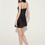 Black Crystal Heart Silk Slip Mini Dress