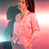 Butterfly Print Pink Short Silk Pyjama Set