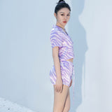 Zebra Print Crystal Purple Short-Sleeved Pyjama Set