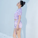 Zebra Print Crystal Purple Short-Sleeved Pyjama Set