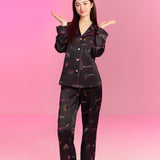 Crush Love Print Black Pyjama Set