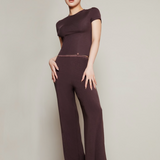 Chocolate Brown Silk Flared Trousers