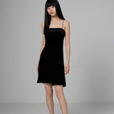 Black Velvet Silk Slip Mini Dress
